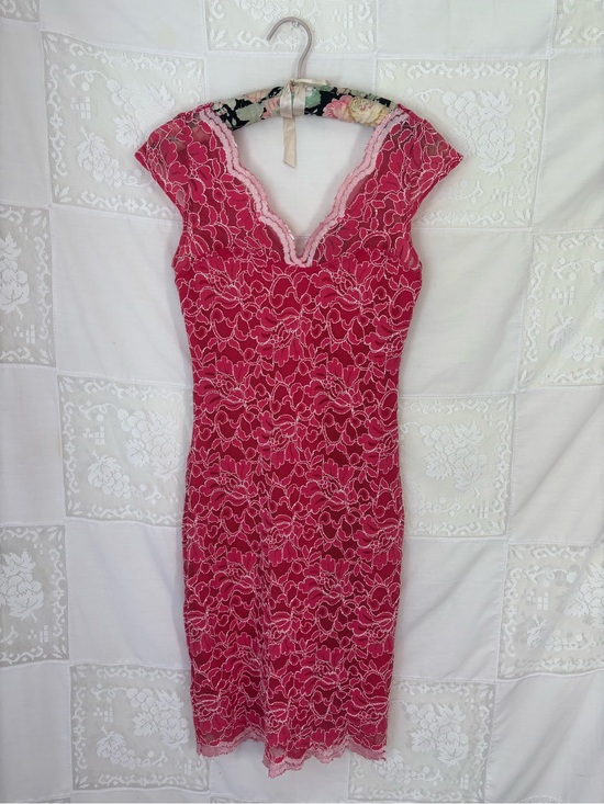 Jump Dresses & Skirts - Y2K Pink Lace Textured Scallop Hem Coquette Femme Fairy Midi Dress Size S-M
